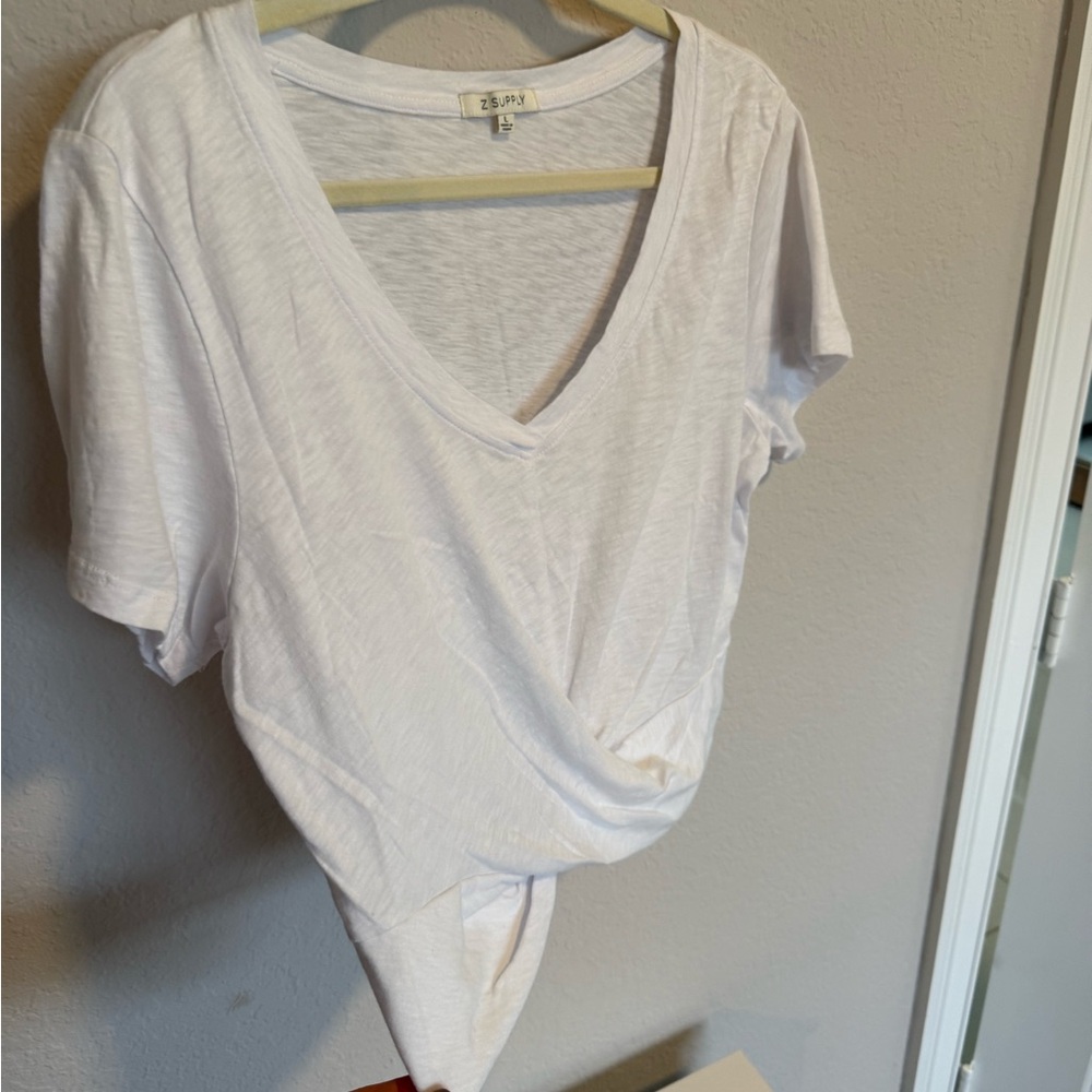 Z Supply White Short Sleeve Wrap Cropped V-Neck Tee Size Large